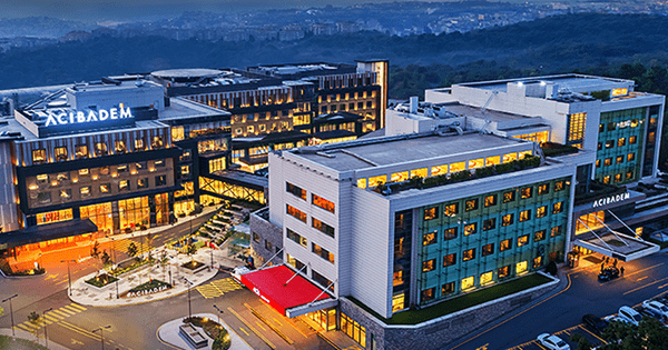 Acıbadem Maslak Hospital exterior view in Istanbul, Turkey